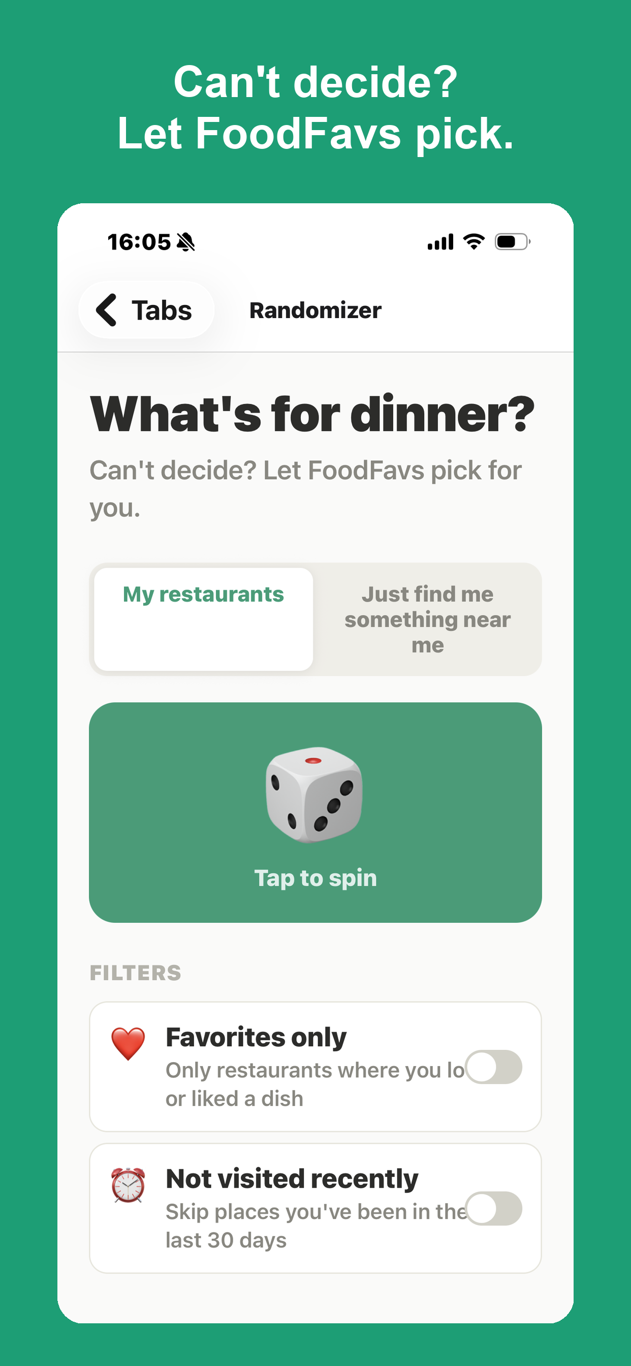 FoodFavs — The restaurant randomizer
