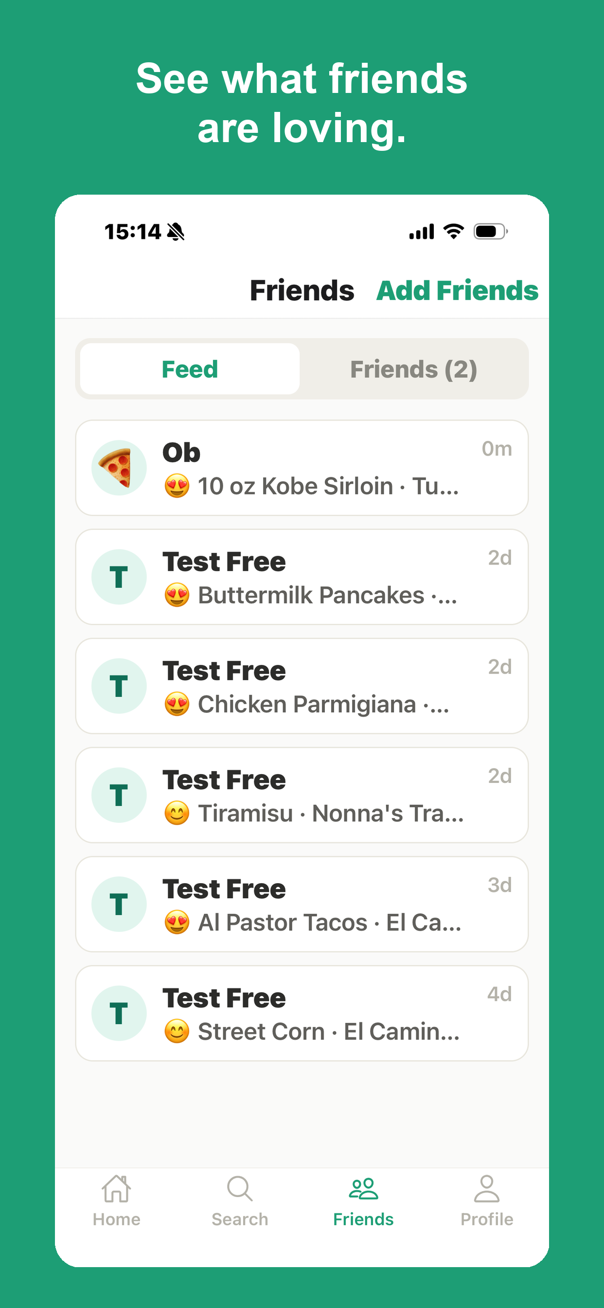 FoodFavs — Friends activity feed